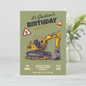 Invitation Fête d'anniversaire de l'enfant à thème de constru (Debout devant)