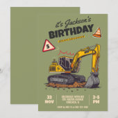 Invitation Fête d'anniversaire de l'enfant à thème de constru (Devant / Derrière)