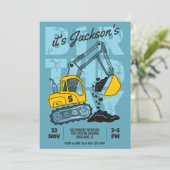 Invitation Fête d'anniversaire de l'enfant à thème de constru (Debout devant)