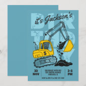 Invitation Fête d'anniversaire de l'enfant à thème de constru (Devant / Derrière)