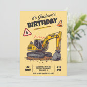 Invitation Fête d'anniversaire de l'enfant à thème de constru (Debout devant)