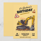 Invitation Fête d'anniversaire de l'enfant à thème de constru (Devant / Derrière)