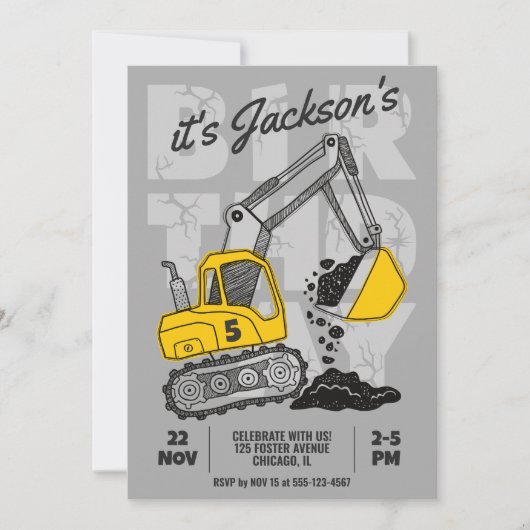 Invitation Fête d'anniversaire de l'enfant à thème de constru (Devant)