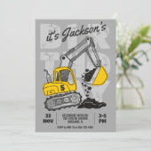 Invitation Fête d'anniversaire de l'enfant à thème de constru (Debout devant)