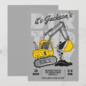 Invitation Fête d'anniversaire de l'enfant à thème de constru (Devant / Derrière)