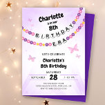 Invitation Fête d'anniversaire de l'époque de l'amitié Bracel<br><div class="desc">Une invitation à l'anniversaire des filles mignonne avec des bracelets d'amitié qui épellent l'ère de l'anniversaire. Cette invitation violette et rose est accentuée de papillons et est parfaite pour une jeune fille ou un adolescent.</div>