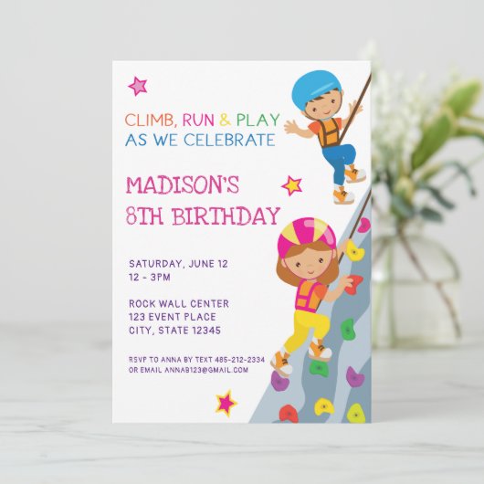 Invitation Fête d'anniversaire de l'Escalade Rock pour enfant (Debout devant)