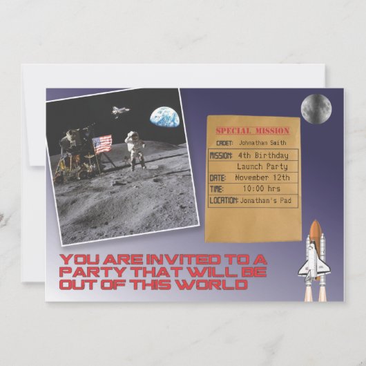 Invitation Fête d'anniversaire de l'espace (Devant)