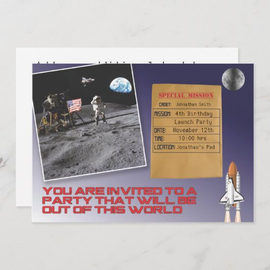 Invitation Fête d'anniversaire de l'espace (Devant / Derrière)