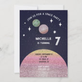 Invitation Fête d'anniversaire de l'espace en rose (Devant)