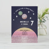 Invitation Fête d'anniversaire de l'espace en rose (Debout devant)