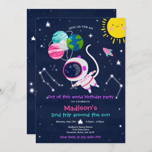Invitation Fête D'Anniversaire De L'Espace Extérieur De Ce Mo (Devant / Derrière)