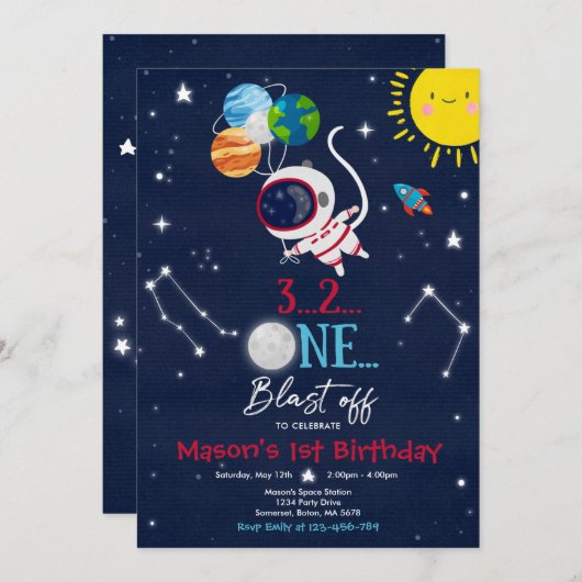 Invitation Fête d'anniversaire de l'espace extra-atmosphériqu (Devant / Derrière)