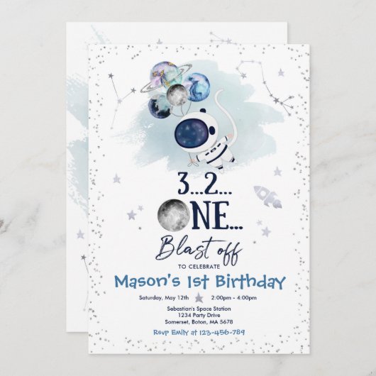 Invitation Fête d'anniversaire de l'espace extra-atmosphériqu (Devant / Derrière)