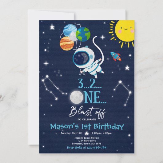 Invitation Fête d'anniversaire de l'espace extra-atmosphériqu (Devant)