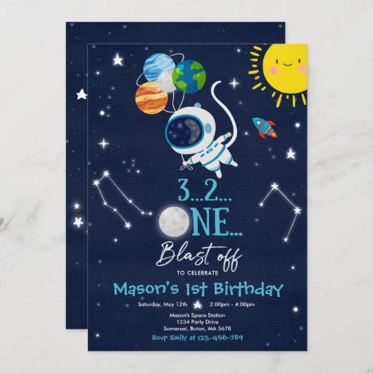 Invitation Fête d'anniversaire de l'espace extra-atmosphériqu (Devant / Derrière)