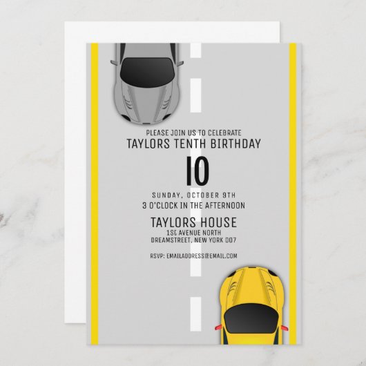 Invitation Fête d'anniversaire de l'hippodrome de course auto (Devant / Derrière)