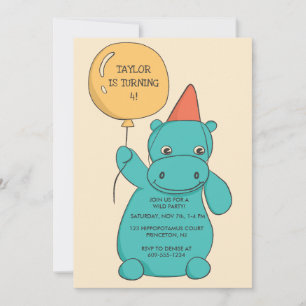Invitation Fête d'anniversaire de l'Hippopotame Hippopotamus 