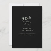 Invitation Fête d'anniversaire de l'homme 90th Simple Black (Devant)