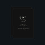 Invitation Fête d'anniversaire de l'homme 90th Simple Black<br><div class="desc">90th Birthday Party Simple Invitation Typographie en Mint. Invitation à la fête d'anniversaire. Simple. En Personne. Noir. Dîner et Boissons.</div>
