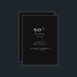 Invitation Fête d'anniversaire de l'homme 90th Simple Black<br><div class="desc">90th Birthday Party Simple Invitation Typographie en Mint. Invitation à la fête d'anniversaire. Simple. En Personne. Noir. Dîner et Boissons.</div>