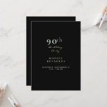 Invitation Fête d'anniversaire de l'homme 90th Simple Black<br><div class="desc">90th Birthday Party Simple Invitation Typographie en Mint.  Invitation fête d'anniversaire.   Simple.  En Personne.  Noir.  Dîner et Boissons.</div>