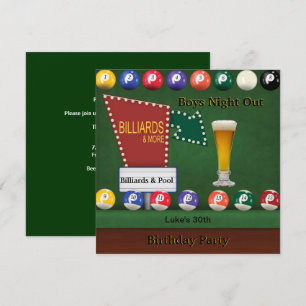 Invitation Fête d'anniversaire de l'homme de billard Piscine