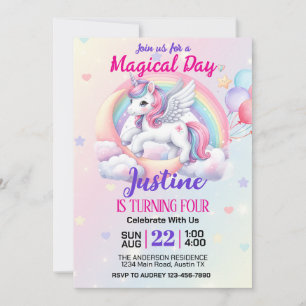 Invitation Fête d'anniversaire de licorne magique fantastique