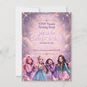 Invitation Fête d'anniversaire de l'idole Kpop Girls scintill