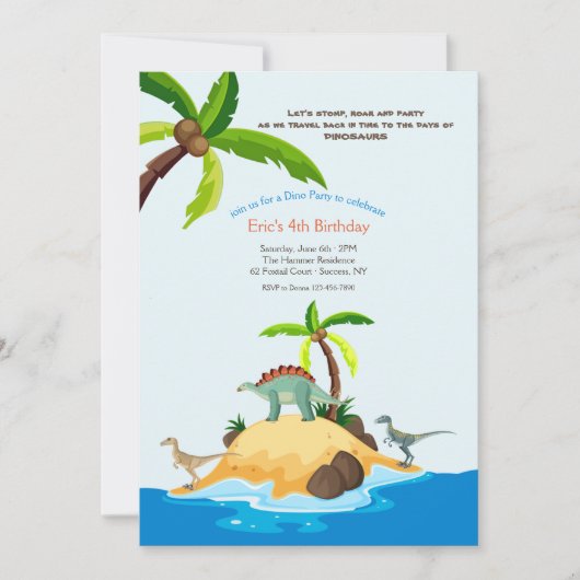 Invitation Fête d'anniversaire de l'île de Dinosaur (Devant)