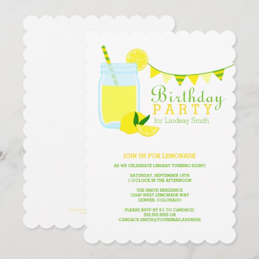 Invitation Fête d'anniversaire de limonade (Devant / Derrière)