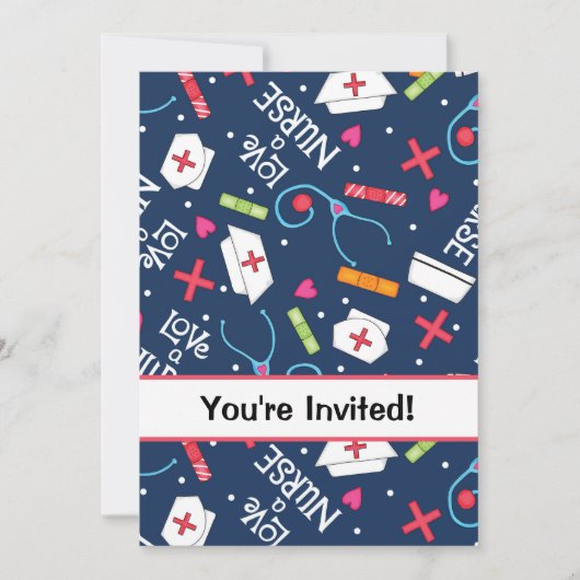 Invitation Fête d'anniversaire de l'infirmière Marine Bleu bl (Devant)