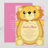 Invitation Fête d'anniversaire de Lion Rose (Devant / Derrière)