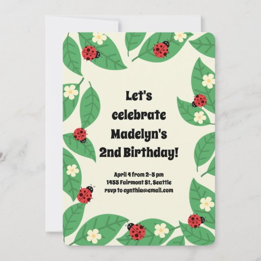 Invitation Fête d'anniversaire de Little Ladybugs (Devant)