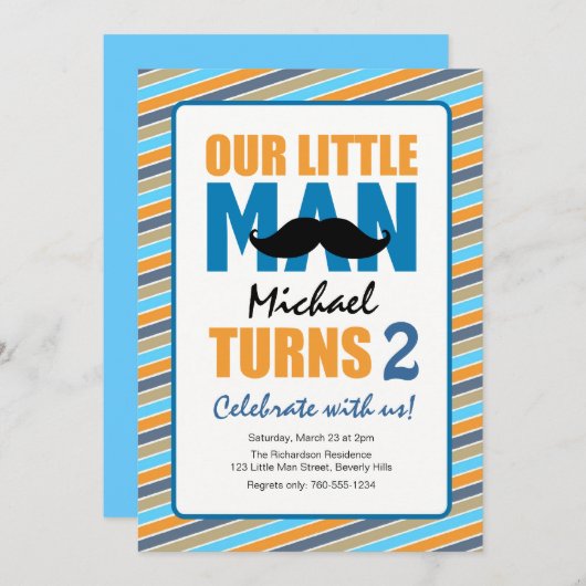 Invitation Fête d'anniversaire de Little Man (Devant / Derrière)