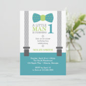 Invitation Fête d'anniversaire de Little Man, Turquoise, Gris (Debout devant)
