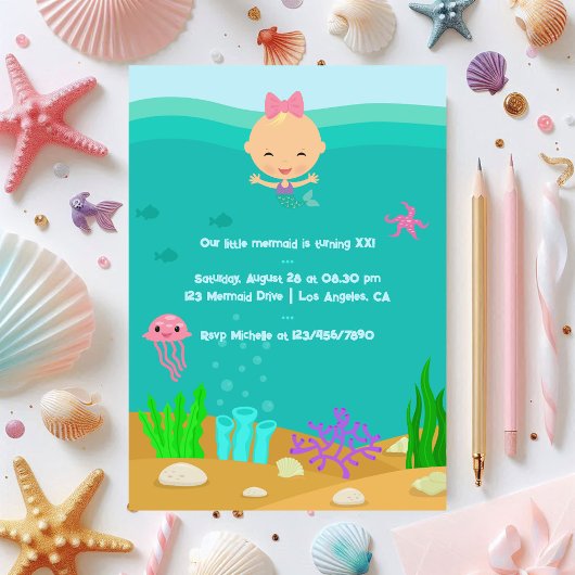 Invitation Fête d'anniversaire de Little Mermaid Underwater