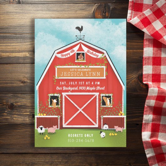 Invitation Fête d'anniversaire de Little Red Barn Farm