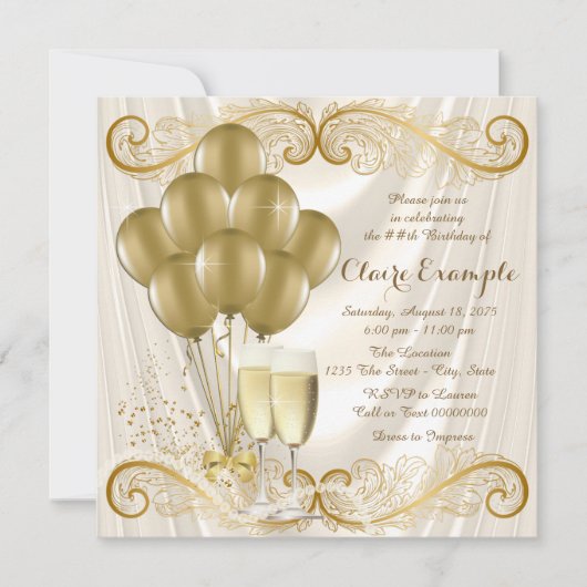 Invitation Fête d'anniversaire de l'ivoire des femmes Champag (Devant)