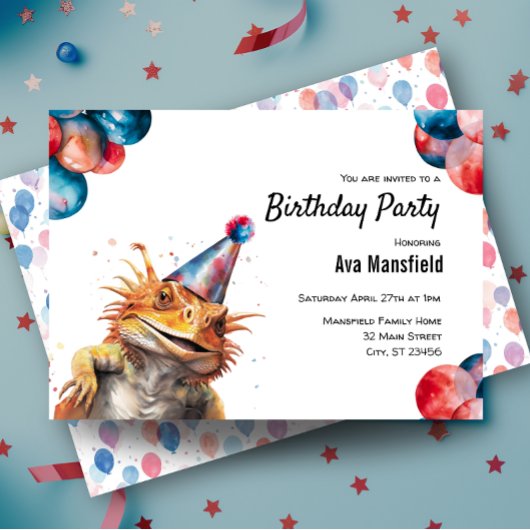 Invitation Fête d'anniversaire de Lizard Reptile de Dragon à 
