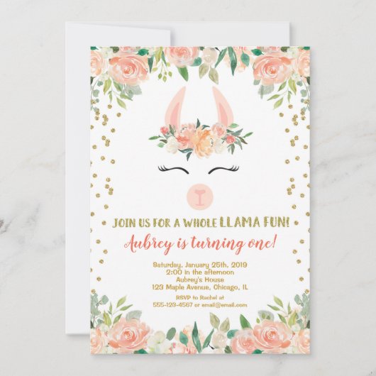 Invitation Fête d'anniversaire de Llama, parties scintillant  (Devant)