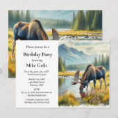 Invitation Fête d'anniversaire de l'orignal à l'aquarelle (Devant / Derrière)