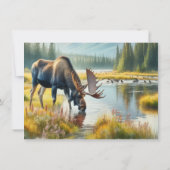 Invitation Fête d'anniversaire de l'orignal à l'aquarelle (Dos)