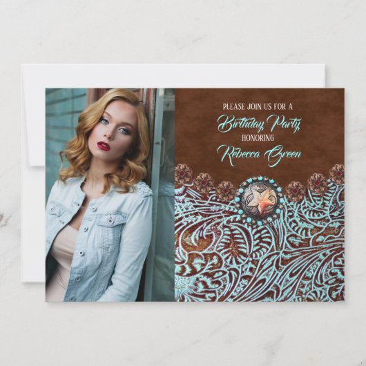 Invitation fête d'anniversaire de l'ouest du pays brun turquo (Devant)