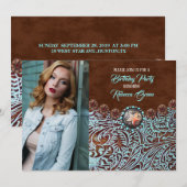 Invitation fête d'anniversaire de l'ouest du pays brun turquo (Devant / Derrière)