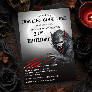 Invitation Fête d'anniversaire de loup-garou noir moderne tou