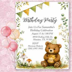 Invitation Fête d'anniversaire de l'ours animal genre neutre