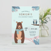Invitation Fête d'anniversaire de l'ours Brown d'hiver (Debout devant)
