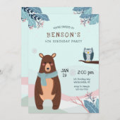 Invitation Fête d'anniversaire de l'ours Brown d'hiver (Devant / Derrière)
