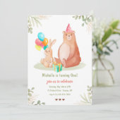 Invitation Fête d'anniversaire de l'ours et du lapin (Debout devant)